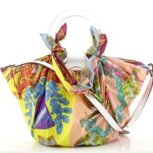 BNIB VERSACE La Medusa HandBag Woven Straw and Printed Satin